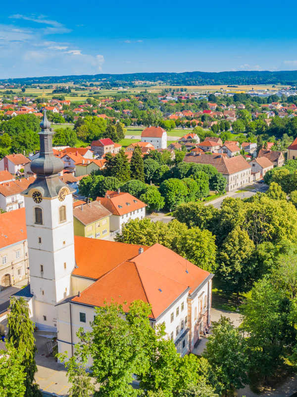 Aerial view of Koprivnic with its church